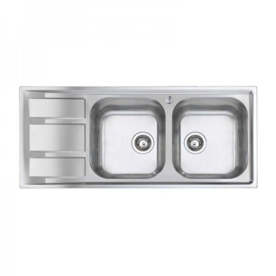 FOSTER FM 1972461 Lavello 2 Vasche a Destra Mikrodecor Gocciolatoio a Sinistra Inox Incasso Sopratop cm. 116 x 50
