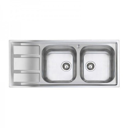 FOSTER FM 1972461 Lavello 2 Vasche a Destra Mikrodecor Gocciolatoio a Sinistra Inox Incasso Sopratop cm. 116 x 50