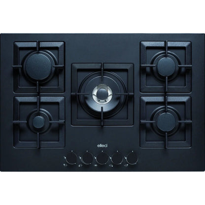 ELLECI PLANO 75 PGSP75140CS Piano Cottura a Gas con 5 Fuochi Griglie Ghisa Nero G40 cm. 75 x 51
