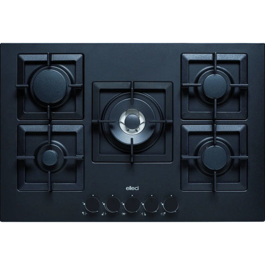 ELLECI PLANO 75 PGSP75140CS Piano Cottura a Gas con 5 Fuochi Griglie Ghisa Nero G40 cm. 75 x 51