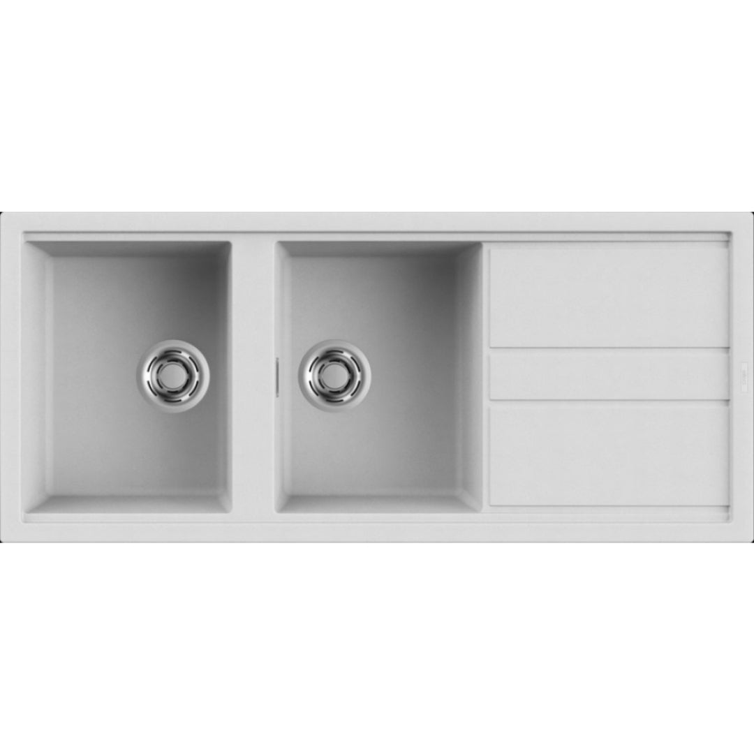 ELLECI BEST 500 LGB50068 Lavello 2 Vasche Gocciolatoio Reversibile Sopratop Granitek Bianco Titano G68 cm. 116x50
