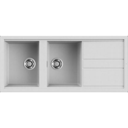 ELLECI BEST 500 LGB50068 Lavello 2 Vasche Gocciolatoio Reversibile Sopratop Granitek Bianco Titano G68 cm. 116x50