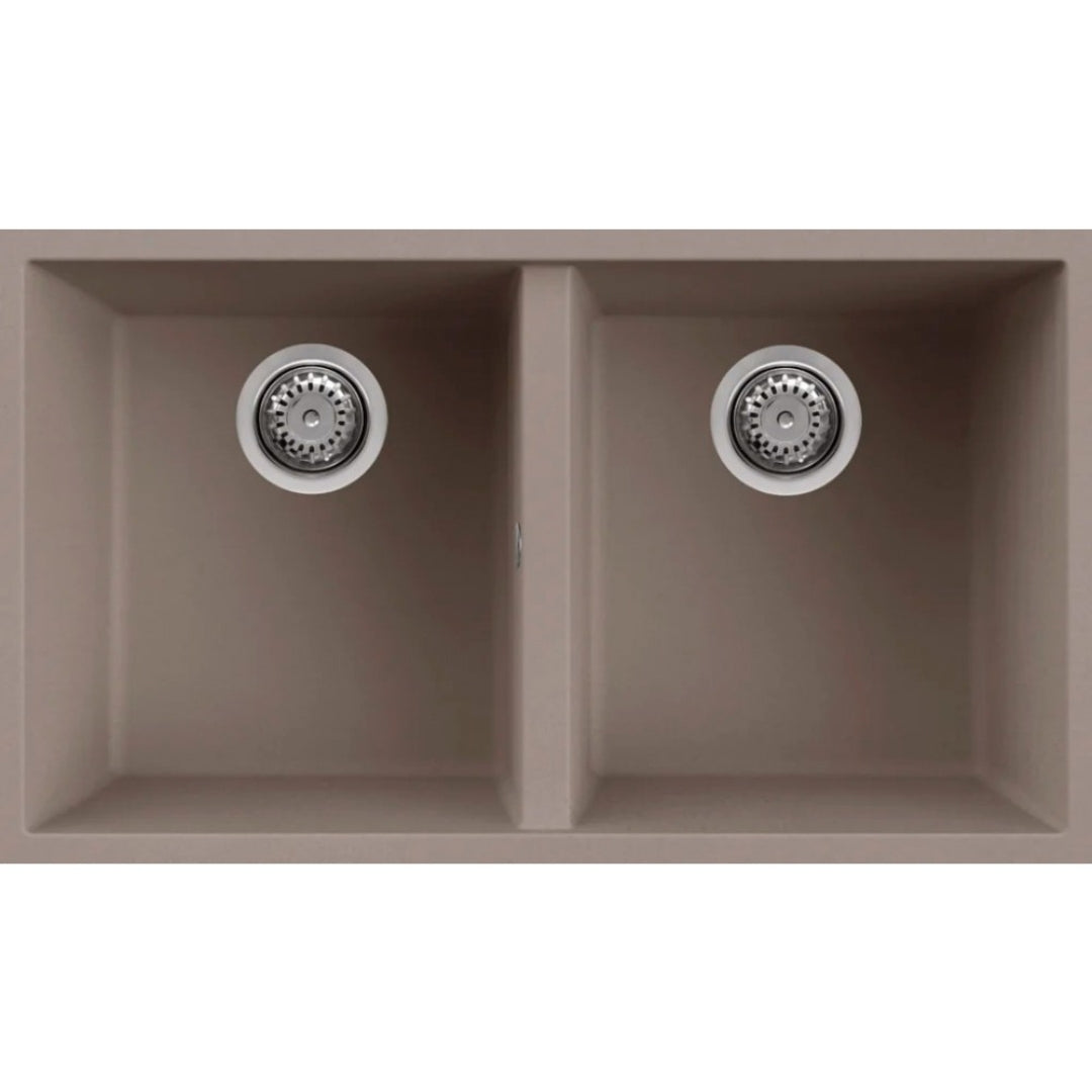 ELLECI QUADRA 350 LKQ35089BSO Lavello 2 Vasche Keratek Sottotop Tortora cm 76x44