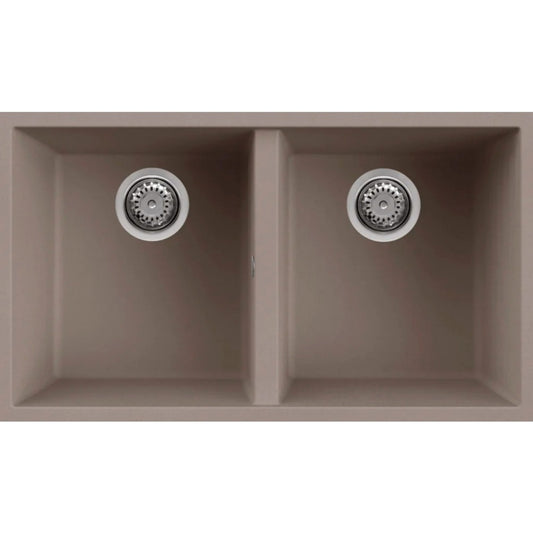 ELLECI QUADRA 350 LKQ35089BSO Lavello 2 Vasche Keratek Sottotop Tortora cm 76x44