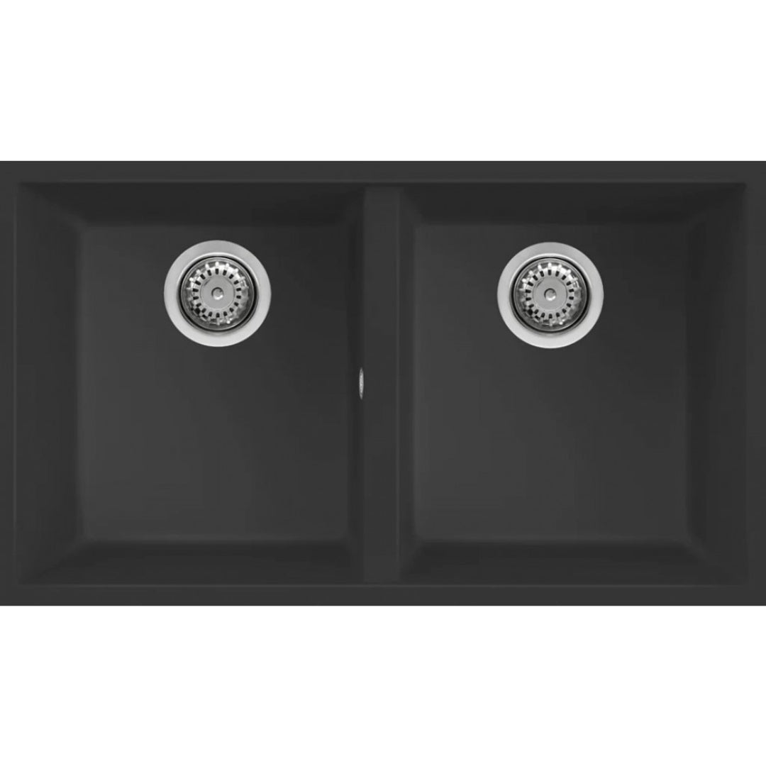 ELLECI QUADRA 350 LGQ35040BSO Lavello 2 Vasche Sottotop Granitek Nero G40 cm. 76 x 43,5