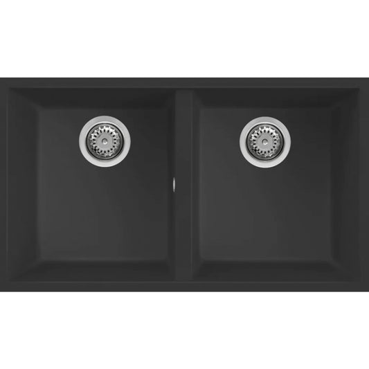 ELLECI QUADRA 350 LGQ35040BSO Lavello 2 Vasche Sottotop Granitek Nero G40 cm. 76 x 43,5