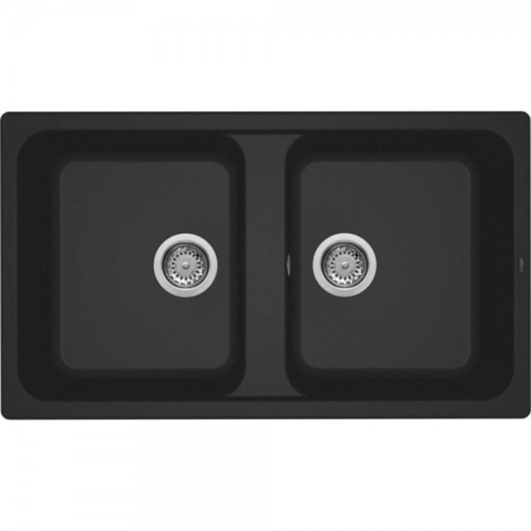 ELLECI LIFE 450 LG245040 Lavello 2 Vasche Incasso Sopratop Granitek Nero G40 cm. 86x50