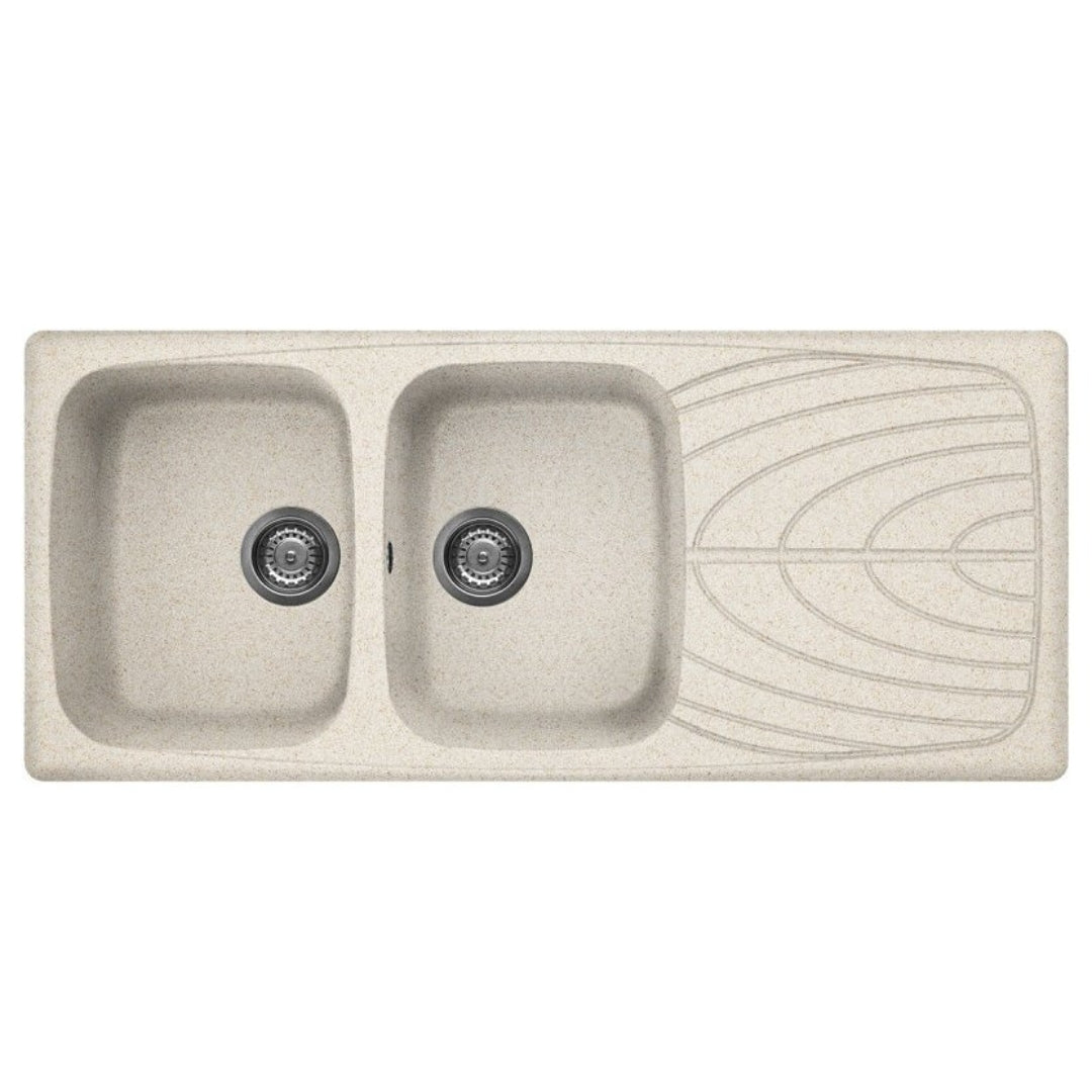 ELLECI MASTER 500 LGM50051 Lavello Cucina 2 Vasche Gocciolatoio Reversibile Incasso Sopratop Granitek Avena 51 cm. 116 x 50