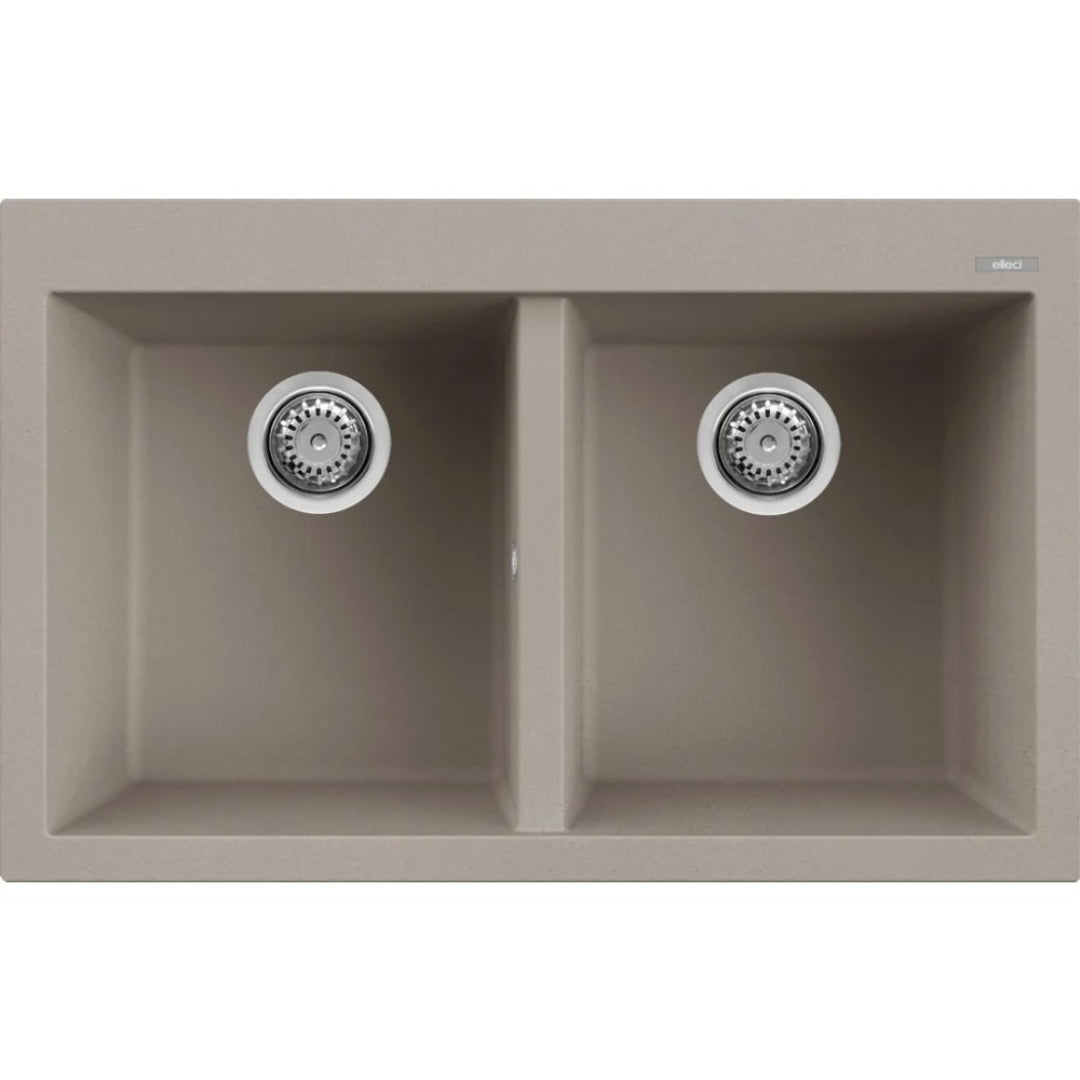 ELLECI QUADRA 350 LGQ35043 Lavello Cucina 2 Vasche Granitek Tortora cm. 79 x 50
