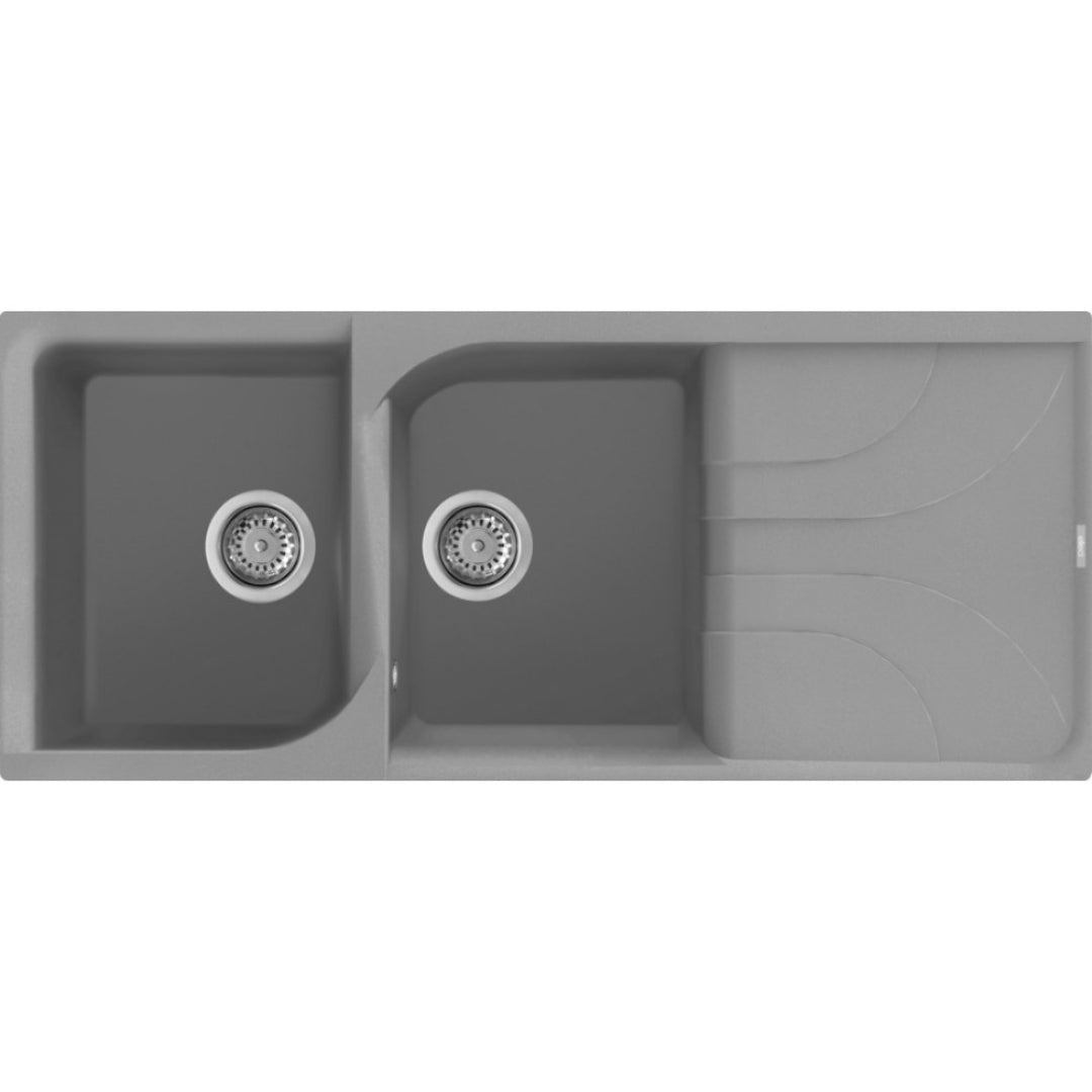 ELLECI EGO500 LGE50048 Lavello 2 Vasche Gocciolatoio Reversibile Granitek Cemento G48 cm. 86x50