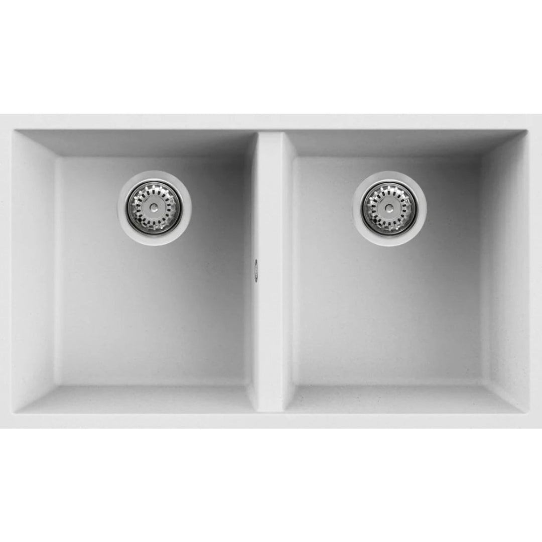 ELLECI QUADRA 350 LKQ35096BSO Lavello 2 Vasche Sottotop Keratek Bianco Kera K96 cm. 76 x 43,5