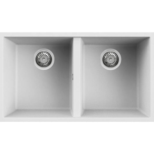 ELLECI QUADRA 350 LKQ35096BSO Lavello 2 Vasche Sottotop Keratek Bianco Kera K96 cm. 76 x 43,5