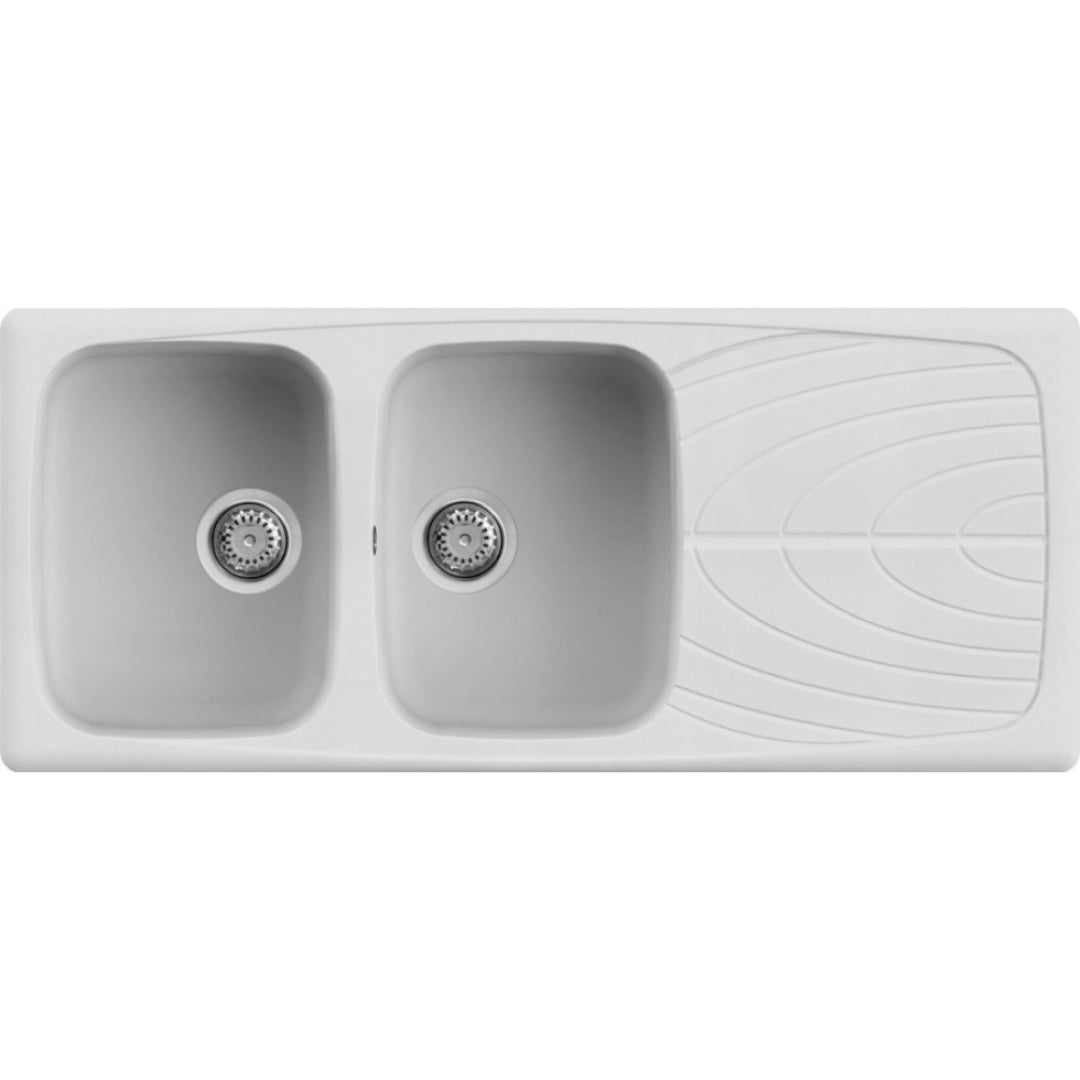ELLECI MASTER 500 LGM50068 Lavello 2 Vasche Gocciolatoio Reversibile Granitek Bianco Titano G68 cm. 116x50