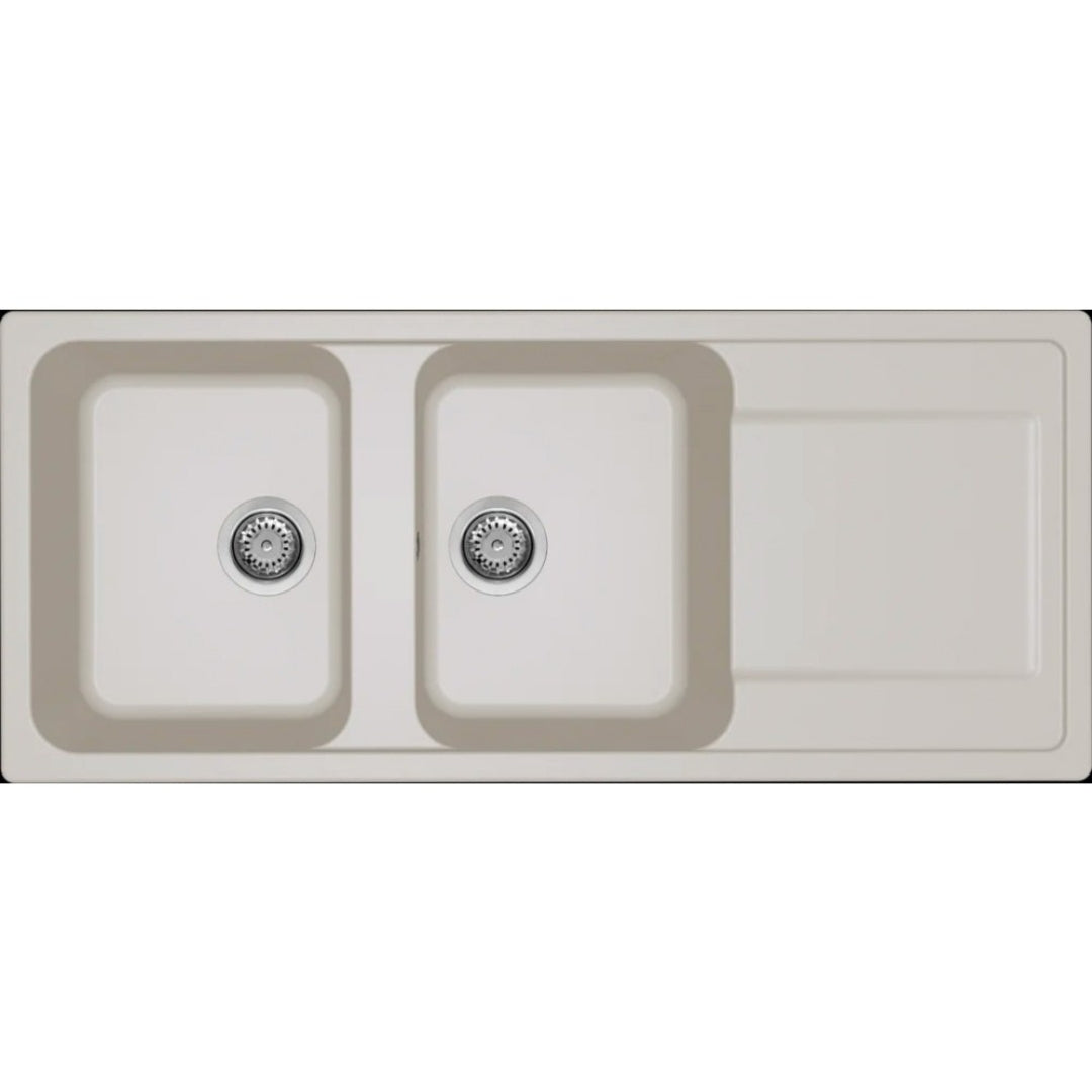 ELLECI LIFE 500 LG250039 Lavello 2 Vasche Gocciolatoio Reversibile Granitek Bianco Soft cm. 116 x 50