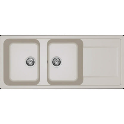 ELLECI LIFE 500 LG250039 Lavello 2 Vasche Gocciolatoio Reversibile Granitek Bianco Soft cm. 116 x 50