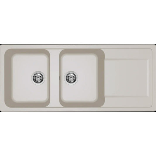 ELLECI LIFE 500 LG250039 Lavello 2 Vasche Gocciolatoio Reversibile Granitek Bianco Soft cm. 116 x 50