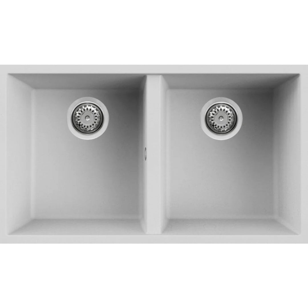 ELLECI QUADRA 350 LGQ35068BSO Lavello 2 Vasche Sottotop Granitek Bianco Titano G68 cm. 76x43