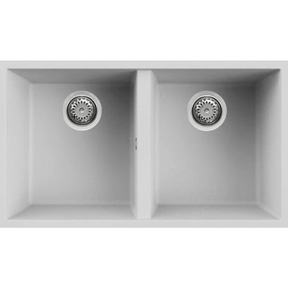 ELLECI QUADRA 350 LGQ35068BSO Lavello 2 Vasche Sottotop Granitek Bianco Titano G68 cm. 76x43