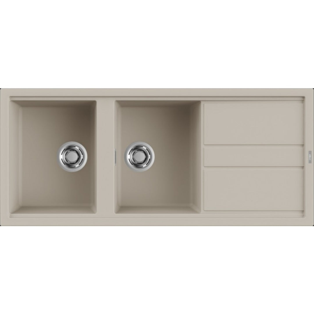 ELLECI BEST 500 LKB50095 Lavello 2 Vasche con Gocciolatoio Reversibile Granitek Champagne cm. 116 x 50