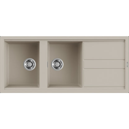 ELLECI BEST 500 LKB50095 Lavello 2 Vasche con Gocciolatoio Reversibile Granitek Champagne cm. 116 x 50