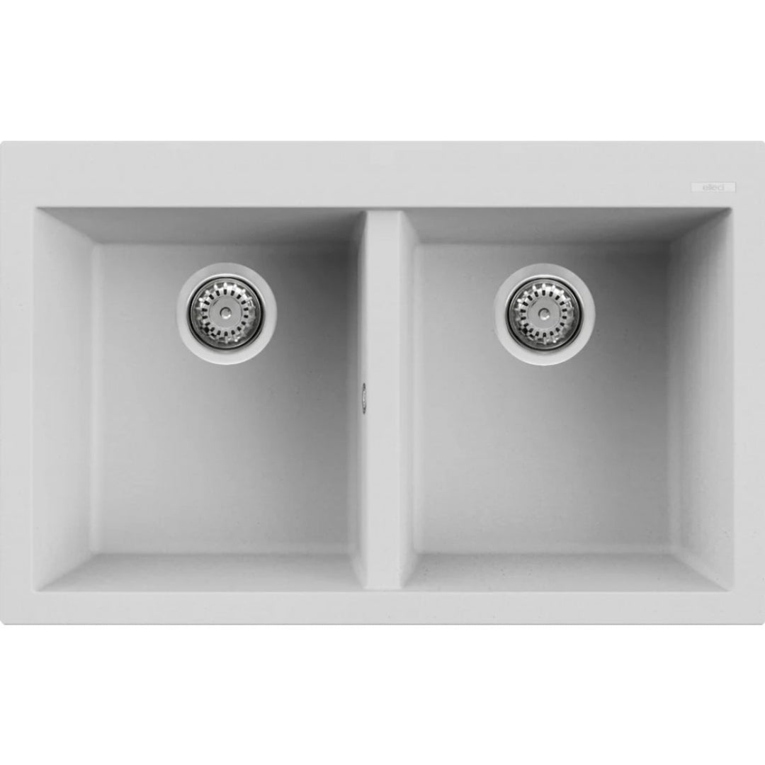 ELLECI QUADRA LGQ35068 Lavello 2 Vasche Sopratop Granitek Bianco Titano G68 cm. 79 x 50