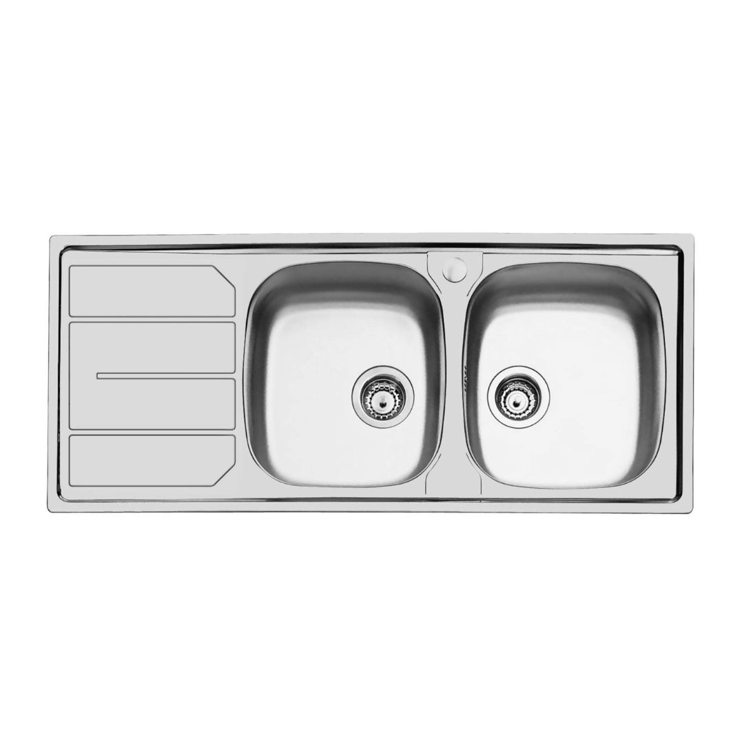 Foster 1812161 S1000 Lavello Cucina Incasso Standard Sopratop Acciaio Inox 2 Vasche con Gocciolatoio cm. 116 x 50