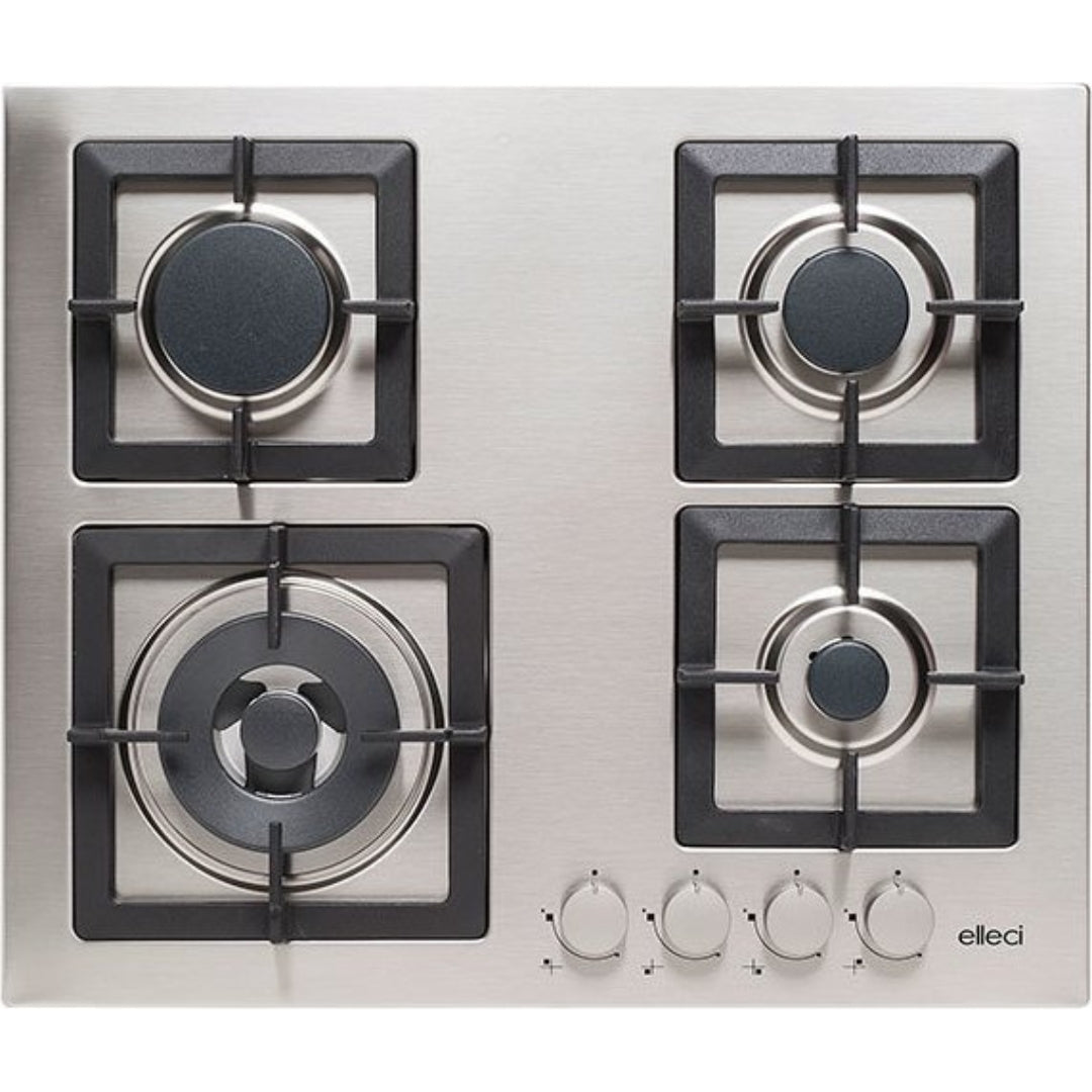 ELLECI PLANO 60 PIAP601INWS Piano Cottura Cucina Gas 4 Fuochi Griglie in Ghisa Inox cm. 60 x 51