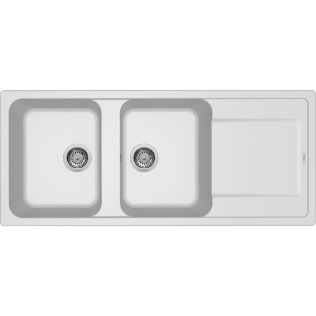 Elleci LG250068 Lavello Cucina 2 Vasche Gocciolatoio Reversibile Granito Bianco Titano G68 cm. 116 x 50