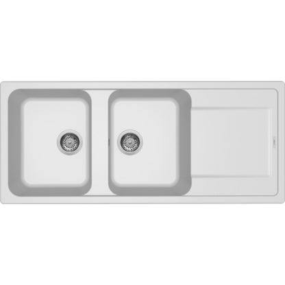 Elleci LG250068 Lavello Cucina 2 Vasche Gocciolatoio Reversibile Granito Bianco Titano G68 cm. 116 x 50