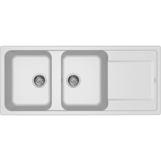 Elleci LG250068 Lavello Cucina 2 Vasche Gocciolatoio Reversibile Granito Bianco Titano G68 cm. 116 x 50