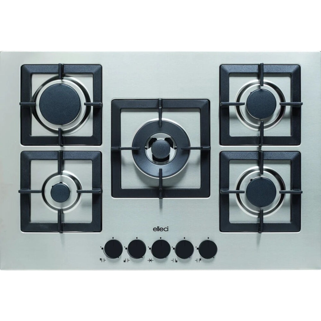 ELLECI PLANO 75 PIAP751INCS Piano Cottura 5 Fuochi Griglie in Ghisa Inox cm. 75 x 51