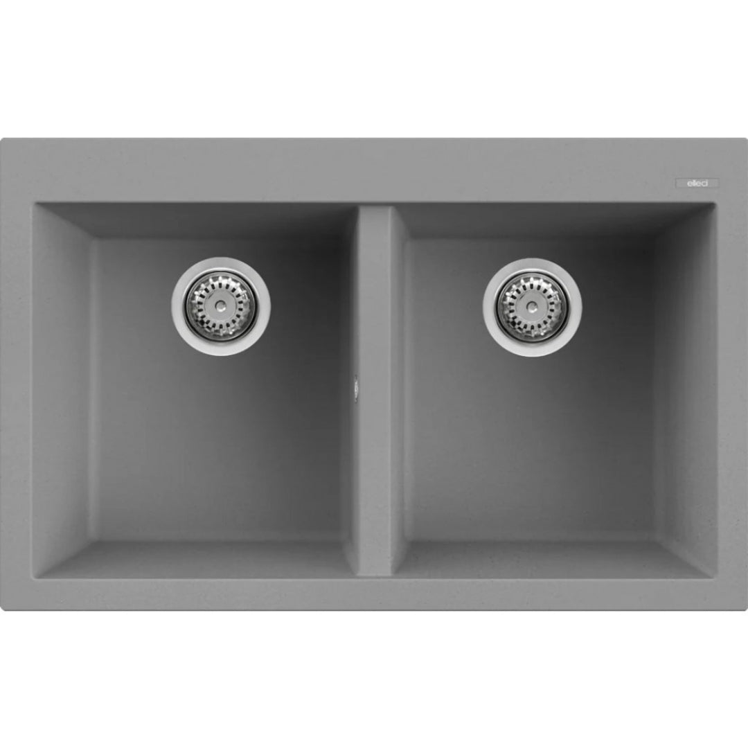 ELLECI QUADRA 350 LGQ35048 Lavello 2 Vasche Sopratop Granitek Cemento G48 cm. 79 x 50
