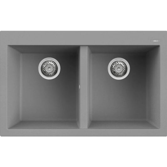 ELLECI QUADRA 350 LGQ35048 Lavello 2 Vasche Sopratop Granitek Cemento G48 cm. 79 x 50