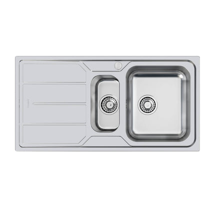 FOSTER ELETTRA 5197061 Lavello Incasso Sopratop Inox Spazzolato 1 Vasca e 1/2 A Destra Gocciolatoio a Sinistra cm. 97 x 50
