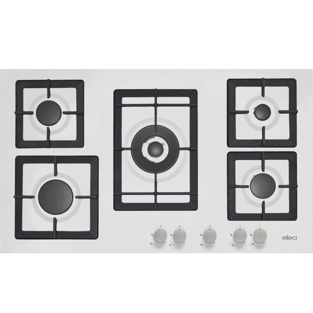 ELLECI PLANO 90 PGSP90168CS Piano Cottura a Gas da Incasso 5 Fuochi con Tripla Corona Bianco 68 cm. 86 x 51