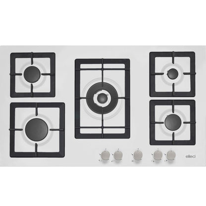 ELLECI PLANO 90 PGSP90168CS Piano Cottura a Gas da Incasso 5 Fuochi con Tripla Corona Bianco 68 cm. 86 x 51
