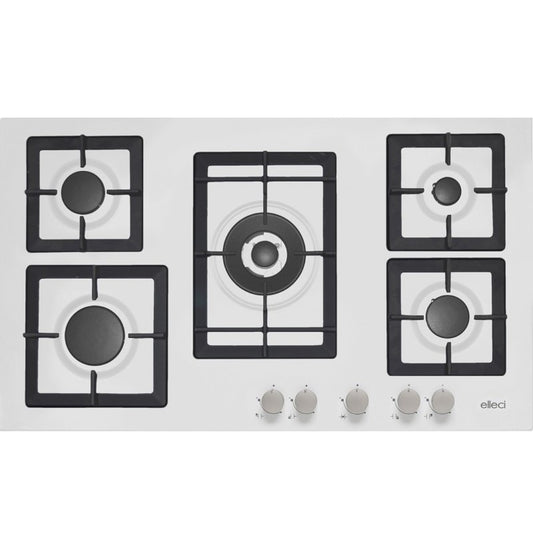 ELLECI PLANO 90 PGSP90168CS Piano Cottura a Gas da Incasso 5 Fuochi con Tripla Corona Bianco 68 cm. 86 x 51