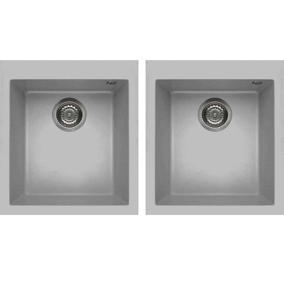 ELLECI QUADRA 200 LMQ20079 Lavello Incasso Cucina Granitek 2 Vasche Separate Aluminium cm. 41 x 50
