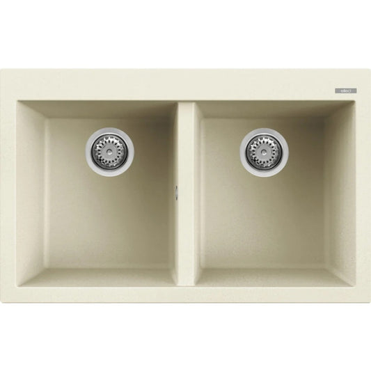 ELLECI QUADRA350 LGQ35062 Lavello Cucina 2 Vasche Granitek Bianco Antico 62 cm. 79 x 50