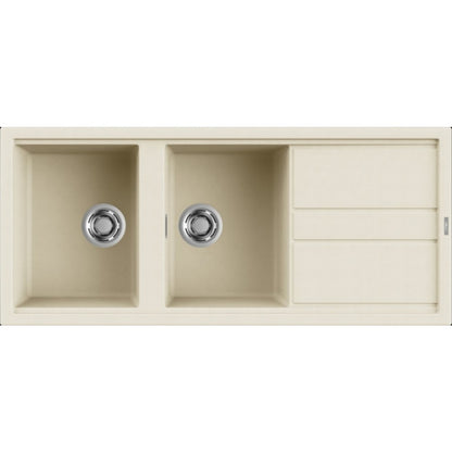 ELLECI BEST 500 LGB50062 Lavello Cucina 2 Vasche Gocciolatoio Reversibile Granitek Bianco Antico cm. 116 x 51