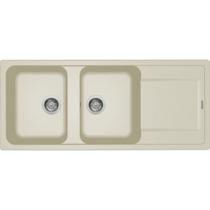 ELLECI LIFE 500 LG250062 Lavello Cucina 2 Vasche Gocciolatoio Reversibile Sopratop Granitek Bianco Antico G62 cm. 116 x 50