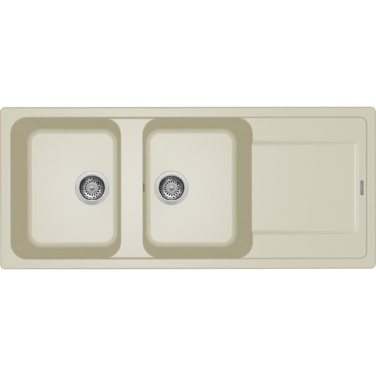 ELLECI LIFE 500 LG250062 Lavello Cucina 2 Vasche Gocciolatoio Reversibile Sopratop Granitek Bianco Antico G62 cm. 116 x 50