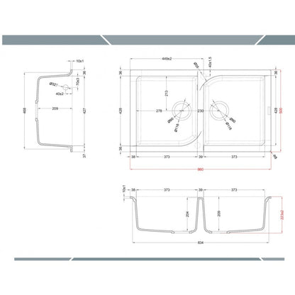 ELLECI EGO LME45079 Lavello 2 Vasche Sopratop Granitek Aluminium M79 cm. 86 x 50