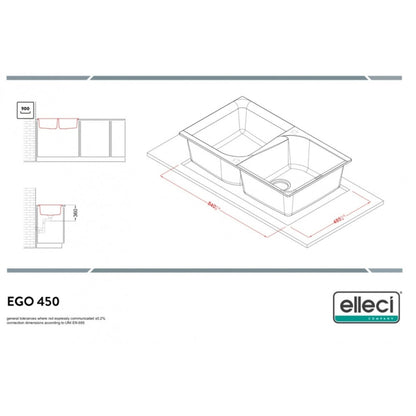 ELLECI EGO LME45079 Lavello 2 Vasche Sopratop Granitek Aluminium M79 cm. 86 x 50