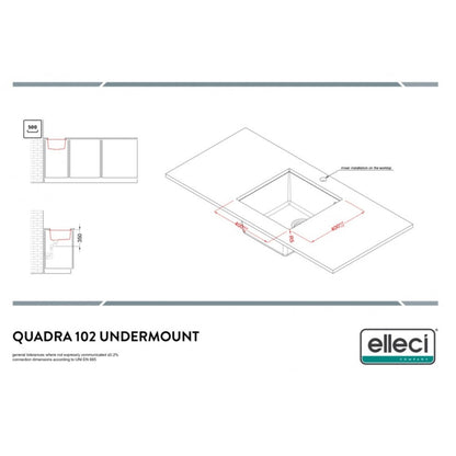 ELLECI QUADRA LKQ10296BSO Lavello Incasso 1 Vasca Sottotop Keratek Bianco Kera K96 cm. 44 x 44