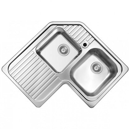 ELLECI LIKCORSACDX Lavello Angolo 2 Vasche Gocciolatoio Sinistra Inox Satinato cm. 83 x 83