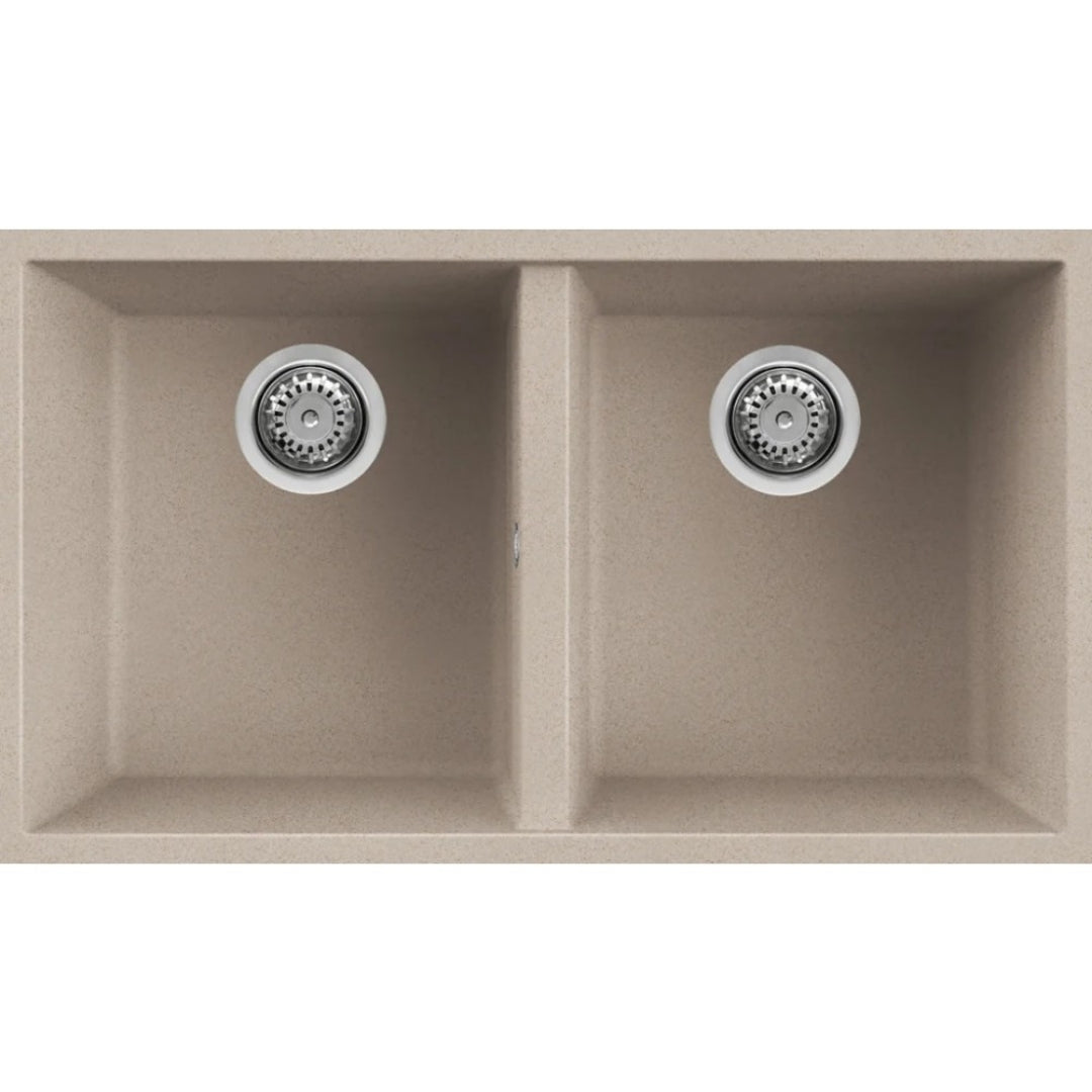 Elleci Quadra 350 LGQ35051BSO Lavello da Incasso 2 Vasche Sottotop Finitura Granitek Classic Avena mm 760 x 435