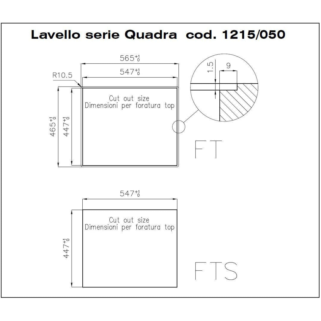 Foster Quadra 1215050 Lavello Incasso Filotop Acciaio Inox Spazzolato 1 Vasca cm. 56 x 46