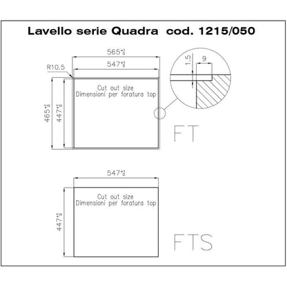 Foster Quadra 1215050 Lavello Incasso Filotop Acciaio Inox Spazzolato 1 Vasca cm. 56 x 46