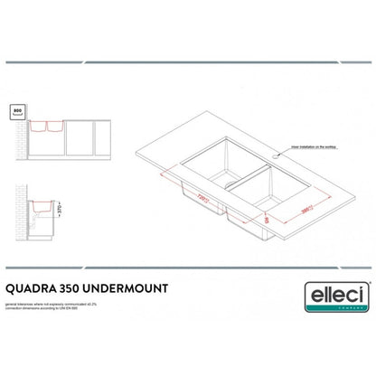 Elleci Quadra 350 LGQ35051BSO Lavello da Incasso 2 Vasche Sottotop Finitura Granitek Classic Avena mm 760 x 435